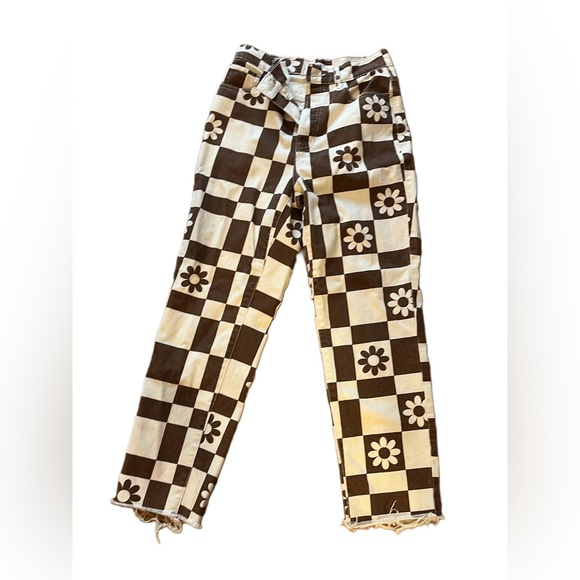 PacSun Denim - Womens PAC SUN Eco Flower Checkerboard High Waisted Straight Leg Jeans Size 26